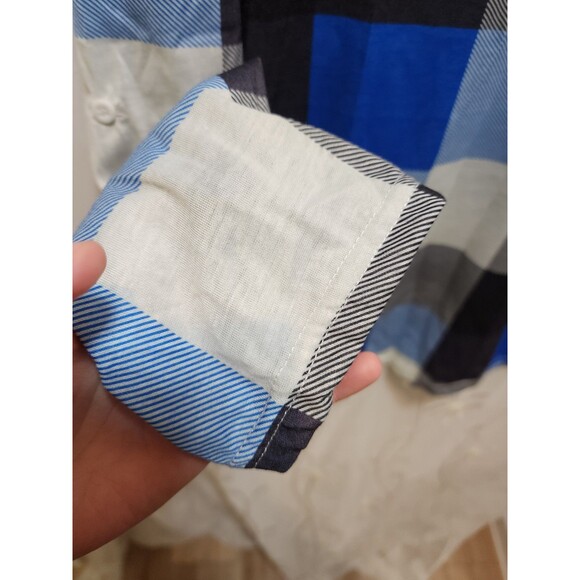 LA MODE WOMEN 2X BLUE PLAID NEW BLOUSE CHECKERED NAUTICAL WORK SHEER OFFICE FARM - Picture 3 of 15